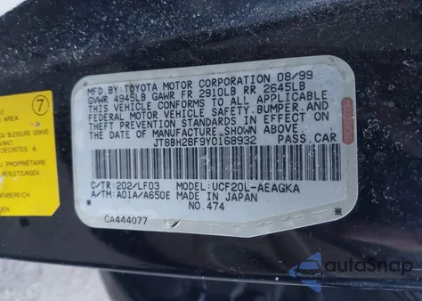 2000 Lexus Ls 400 from USA, damaged, VIN JT8BH28F9Y0168932